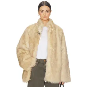 WeWoreWhat Faux Fur Jacket in Tan Ivory Multi