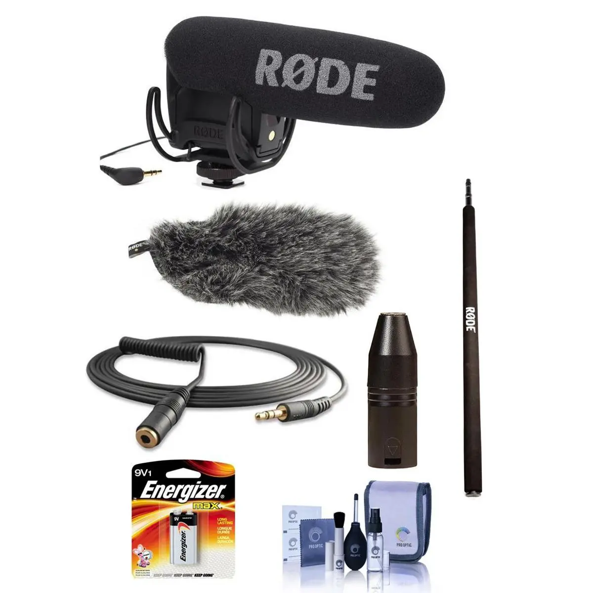 Rode Microphones VideoMic Pro Audio Recording Microphone with Rycote Lyre Shock Mount, Rycote DeadCat VMPR Windshield, Micro Boompole, 9V Alkaline Battery, Cleaning Kit & More for DSLR Cameras, Portable