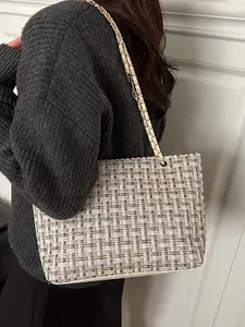 New Fashion Trendy Gingham Shoulder Bag, Korean Style Casual Commuter Chain Tote, Simple Design for All Seasons, Women's Handbag