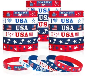 4th of July Party Favors Rubber Bracelets 30PCS USA American Flag Red White and Blue Silicone Wristbands for Kids Independence Day Party Fourth of July Patriotic Classroom Prizes Gifts Accessories