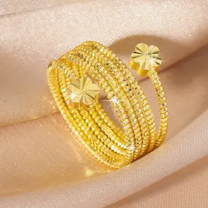 High quality 5-leaf grass ring necklace, personalized ring, Elegant Everyday Ring, 5-leaf grass shaped jewelry, copper plated gold 24k women's jewelry, suitable for girlfriends, exquisite gifts for Mother's Day, daily gifts, Valentine's Day gifts, Ramadan