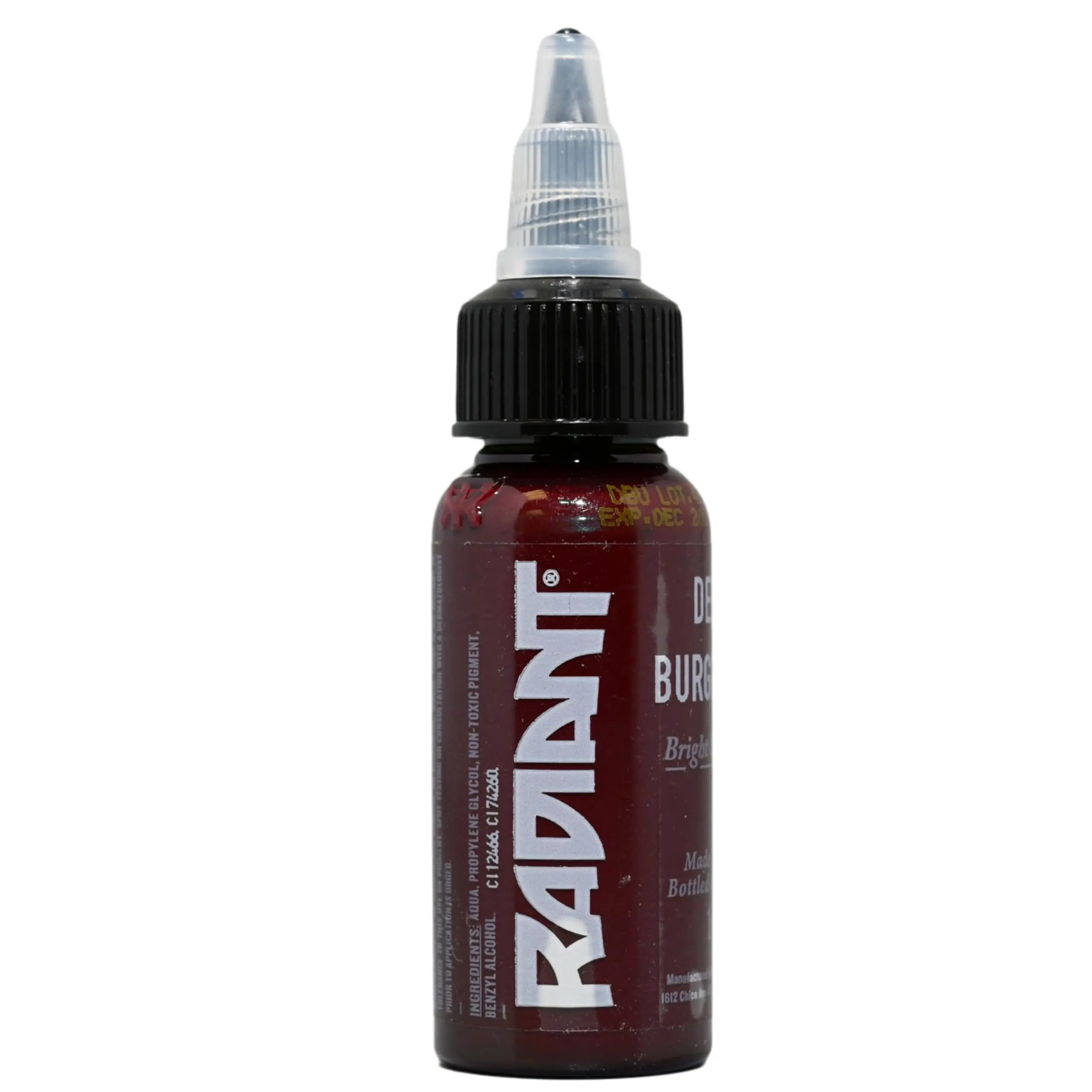 Radiant Colors Deep Burgundy Tattoo Ink for Shading and Tattooing on Real Skin 1oz Bottle