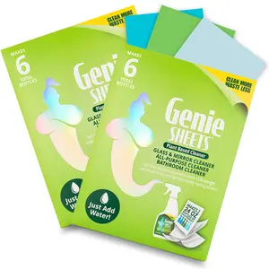 Genie Sheets All Purpose, Glass and Bathroom Cleaners Combo Pack | Concentrate Makes 12 24oz Bottles for cleaning | Professional-Strength | Just Add Water | Eco-Friendly Plant-Based | 12 Sheets | Household Cleaner