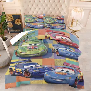 Super Mario Cars-themed Children's Comforter Set,Lightning McQueen Racing Character Elements,1 Comforter & 1-2 Pillowcases, Kids Adventure Bedroom Decor Gift for Fans, Bedding Set