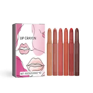 6-color matte lip liner pen, naturally enhances lip color, long-lasting, non-stick cup and non-fading lip liner set Collect