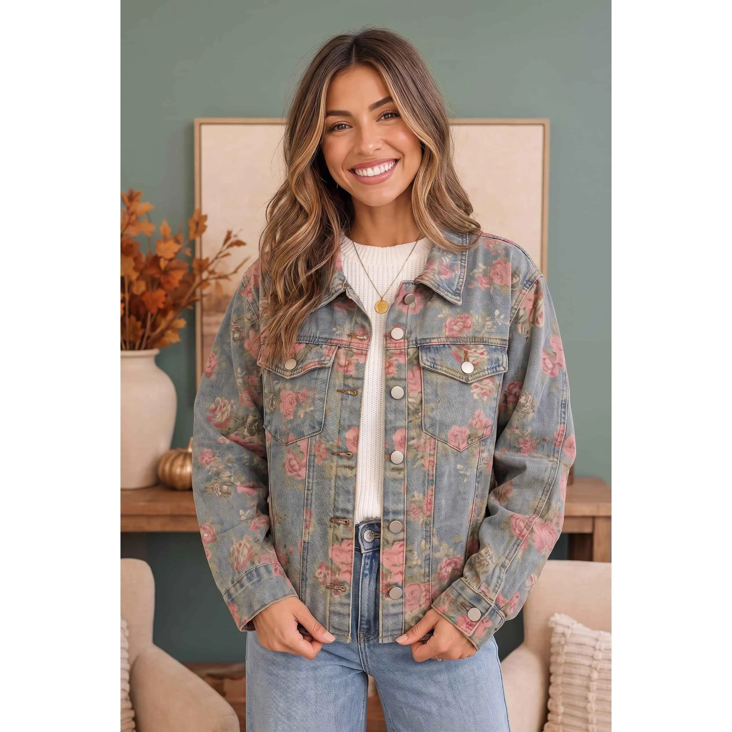 Rosy Days Floral Denim Jacket