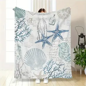 Cozy Coastal Chic Throw Blanket- Soft, Machine Washable, Flannel Fabric with Vibrant Seashells and Corals Print- Perfect for Travel, Camping, Home Decor, and as a Thoughtful Gift for All Seasons