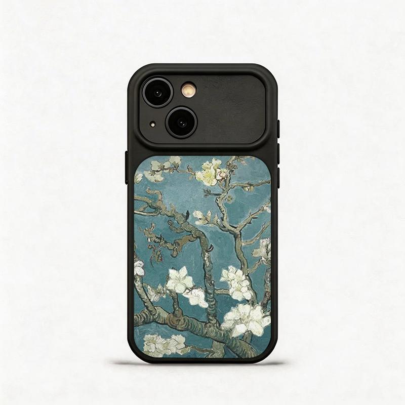 Glass Shockproof Electroplated Silver/Black Branch Flower Oil Painting iPhone 17ProMax Cover Precise Hole Alignment For Lens Frame 15ProMax Anti-yellow | 14ProMax Anti-fall | 13ProMax Ultra-thin Design 16ProMax AirPhoneCase