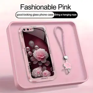 Suitable for [iPhone 8 Plus] high-end women's phone case🤩，a beautiful four-leaf clover lanyard is included🍀, beautiful floral pattern, elegant and sophisticated， drop-resistant and fingerprint-proof YM99