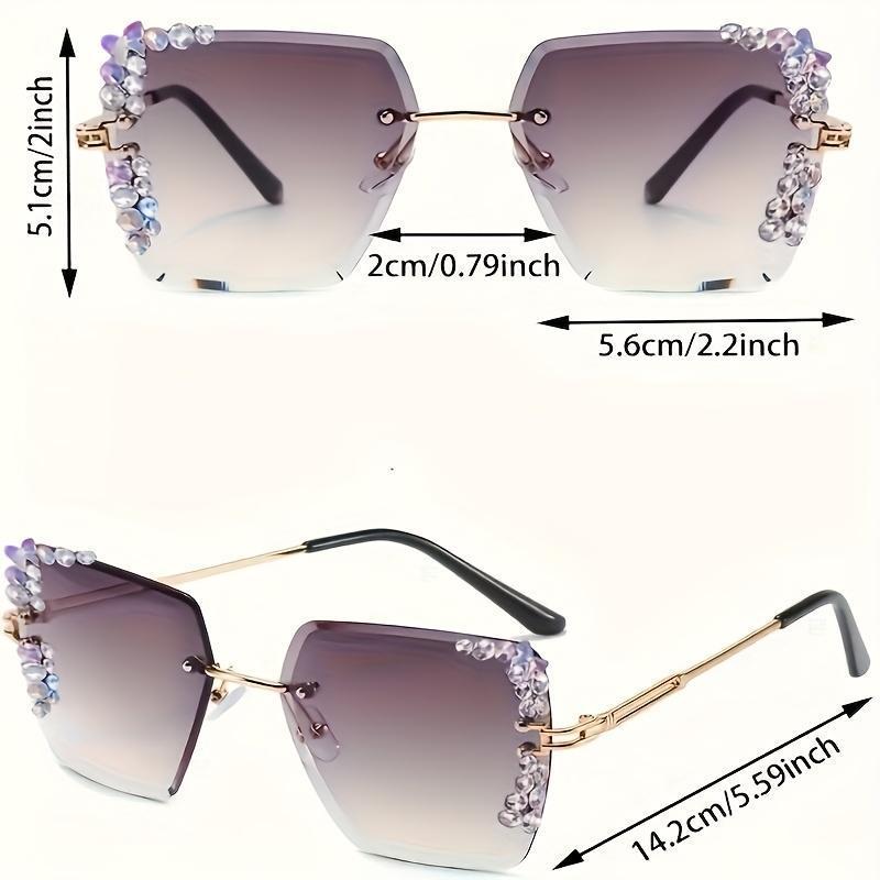 Frameless Gradient Fashion Glasses for Women Pink-Plated Metal Accents Square Lenses Lightweight Eyewear for Casual Outings and Photo Shoots Oversized Aviator Nighttime Yellow Tint Trendy Rectangle Sunglasses Cute Women's Cat Eye Sunglasses
