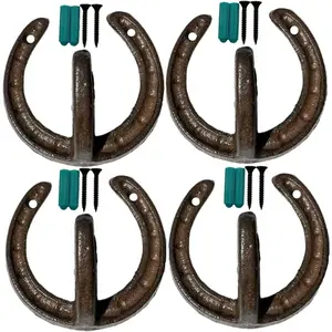 4 PCS Cast Iron Horseshoe Wall Hooks, Vintage Farmhouse Decorative Hooks for Coats, Hats&Towels, Heavy Duty Rustic Home Decor Coat Hooks