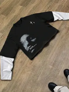 Men's Casual Loose-Fit Colorblock Patchwork Short Jacket Long Sleeve, All-Season Street Style Streetwear, Artistic Graphic Star Print, Unisex Daily Wear