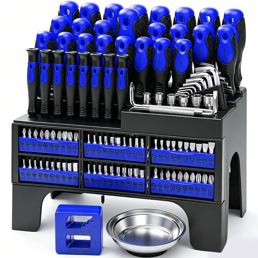 118-Piece Magnetic Screwdriver Set with Plastic Racking, Includes SAE & Metric Hex Keys, Precision Screwdriver and Magnetizer Demagnetizer DIY Tools for Men Tools Gift