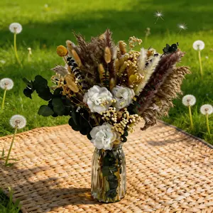 Boho Dried Flower Arrangement with Vase, Preserved Eucalyptus, All Natural Dried Flowers