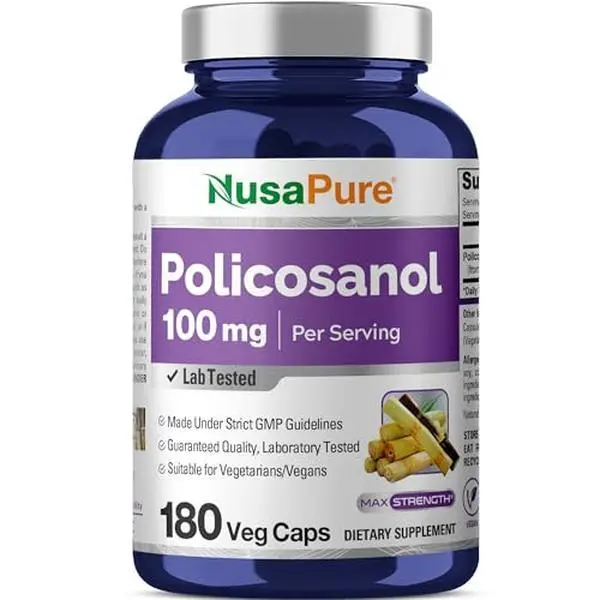 NusaPure Policosanol 100mg 180 Veggie Capsules - Vegan, Non-GMO Daily Dietary Supplement, Natural Dietary Nutrition Health Supplement, Dietary Nutrition Supplement