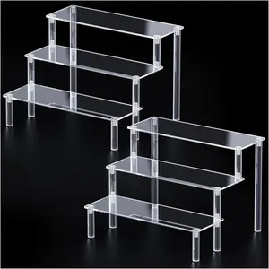 Acrylic Display Stand | 2 Packs 3 Tier Riser | Perfume Organizer & Cupcake Stand | Clear Pop Shelf | Figure Collectibles Display | Party Decor Solution