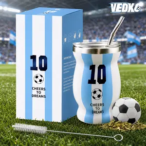 VEDKC Argentina # 10 Soccer Fan Yerba Mate Cup Gift Set |   Premium Insulated Gourd with Bombilla |   2026 World Soccer Cup Gift for Boyfriend Dad Husband