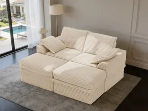 【2 Packages Shipping】NABUMI 71" Small Modular Sectional Sofa with Storage, Extra Deep&High Seat Corduroy Cloud Couch, 2 Seater Loveseat Sofa with Ottomans, Comfy Fluffy, Free Combination, Tool-Free Assembly, Black, Beige, Dark Gray, Green