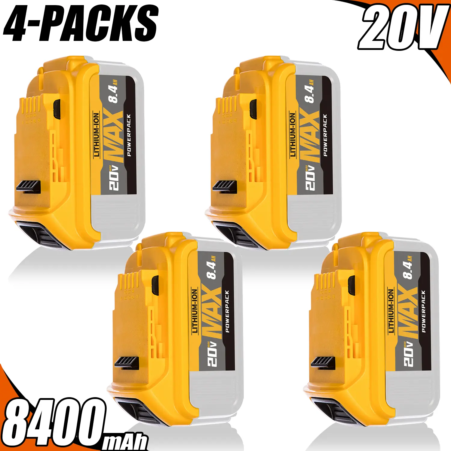 4/2 Pack 8.4Ah 20V Lithium Ion Replacement Battery for Dewalt Cordless Power Tools, Compatible with DCB200 DCB201 DCB203 DCB204 DCB205 DCB206 DCB181