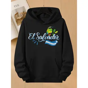 Men'S El Salvador Flag Graphic Hooded Sweatshirt - Loose Fit with National Emblem & Spanish Lettering, Machine Washable Winter Warmth, Medium Elasticity Fabric, Casual Comfort for Everyday & Cultural Pride Apparel