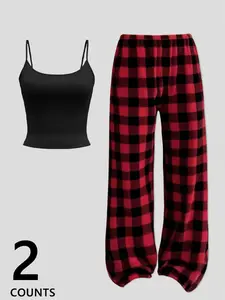 Women's Sleeveless Sleepwear Set, Comfortable Home Wear & Pajamas, All-Day Suitable, Spring & Fall Season, Fitted Casual Style