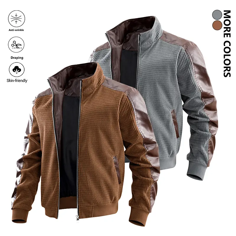 Clean Gent Men’s Color-Block Stand Collar Zip Jacket — Casual Streetwear, Stylish Stand Collar, Lightweight Windproof Softshell for Spring/Autumn, Lined, with Built-In Pockets
