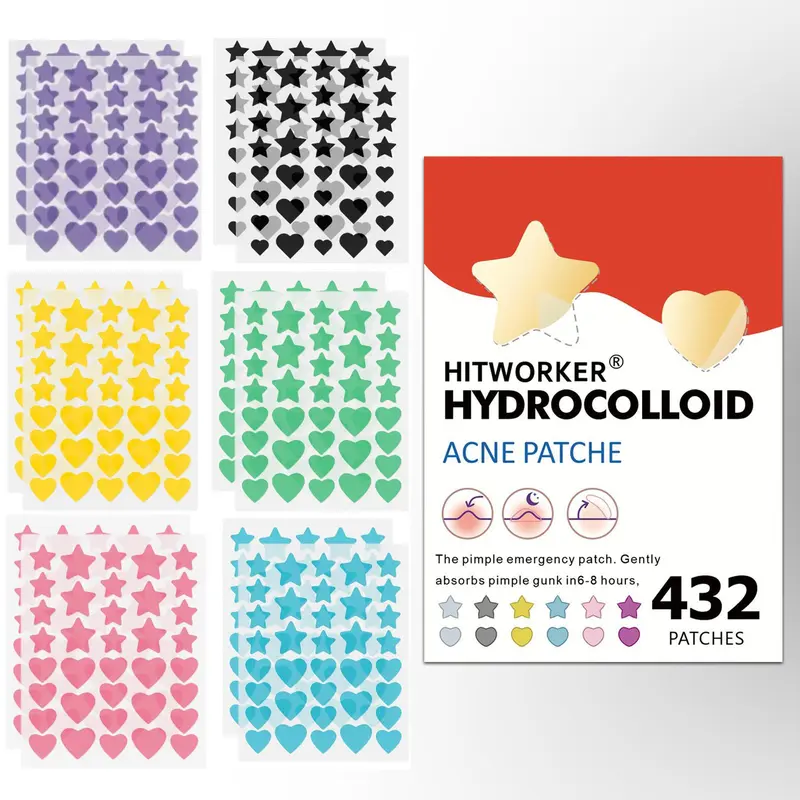 Hydrocolloid Acne Patch, 432pcs/box Pimple Patch Pink Blue Heart Shaped Acne Cover Patch, Facial Skin Care Product for Women & Men, Skincare, Acne Stickers