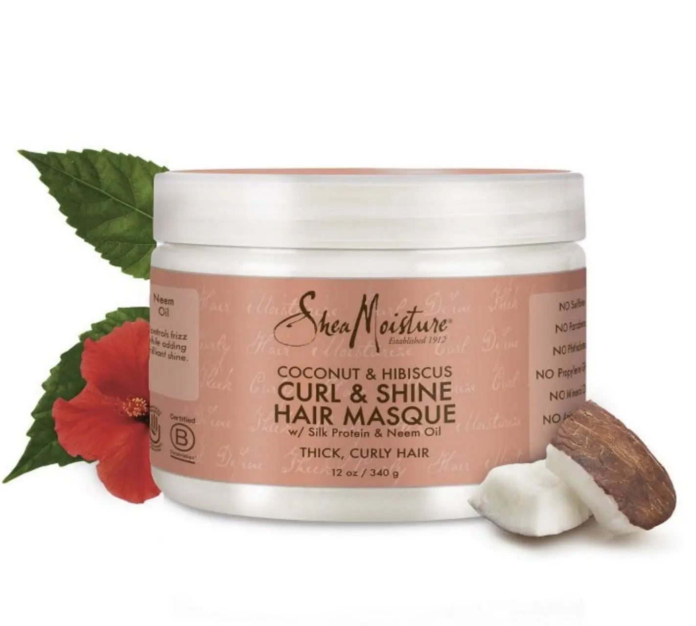 SheaMoisture Hair Mask Coconut & Hibiscus for Dry Curls Hair Mask with Shea Butter 11.5 oz