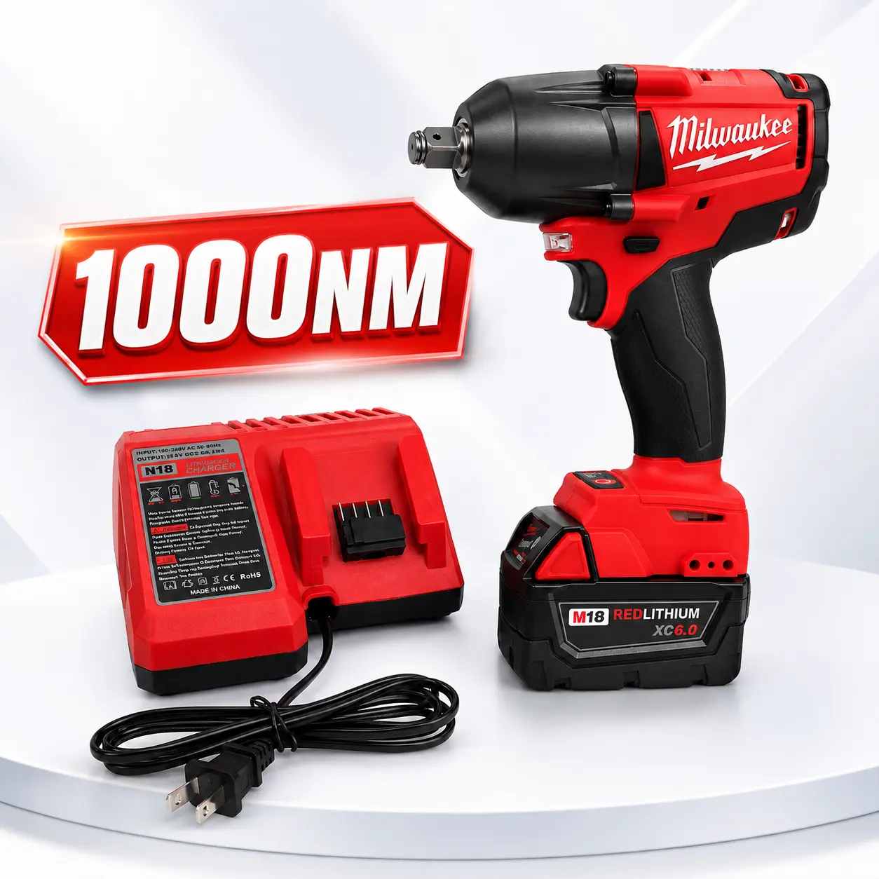 Milwaukee 18V Brushless Cordless Power Tool, 1000N-m Torque Power Impact Wrench for Construction, DIY Maintenance, Garage EDC (Tools & Hardware Accessory for Mechanic DIY)