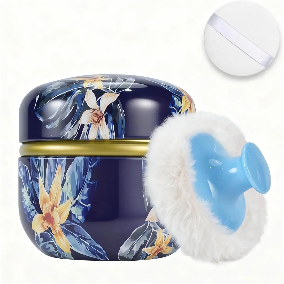 1 Piece Portable Empty Powder Storage Box with Two Soft Powder Puffs, Suitable for Facial Powder and Body Powder, Refillable Cosmetic Box