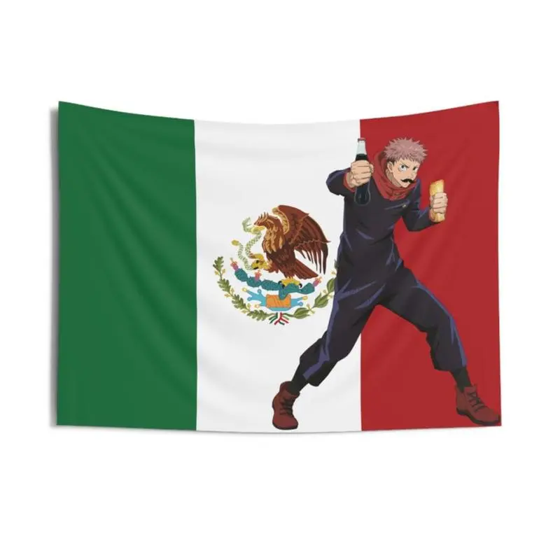 inspired Mexican flag, Mexico, Yuji, itadori, anime, wall tapestry,unique gift Cotton Decor