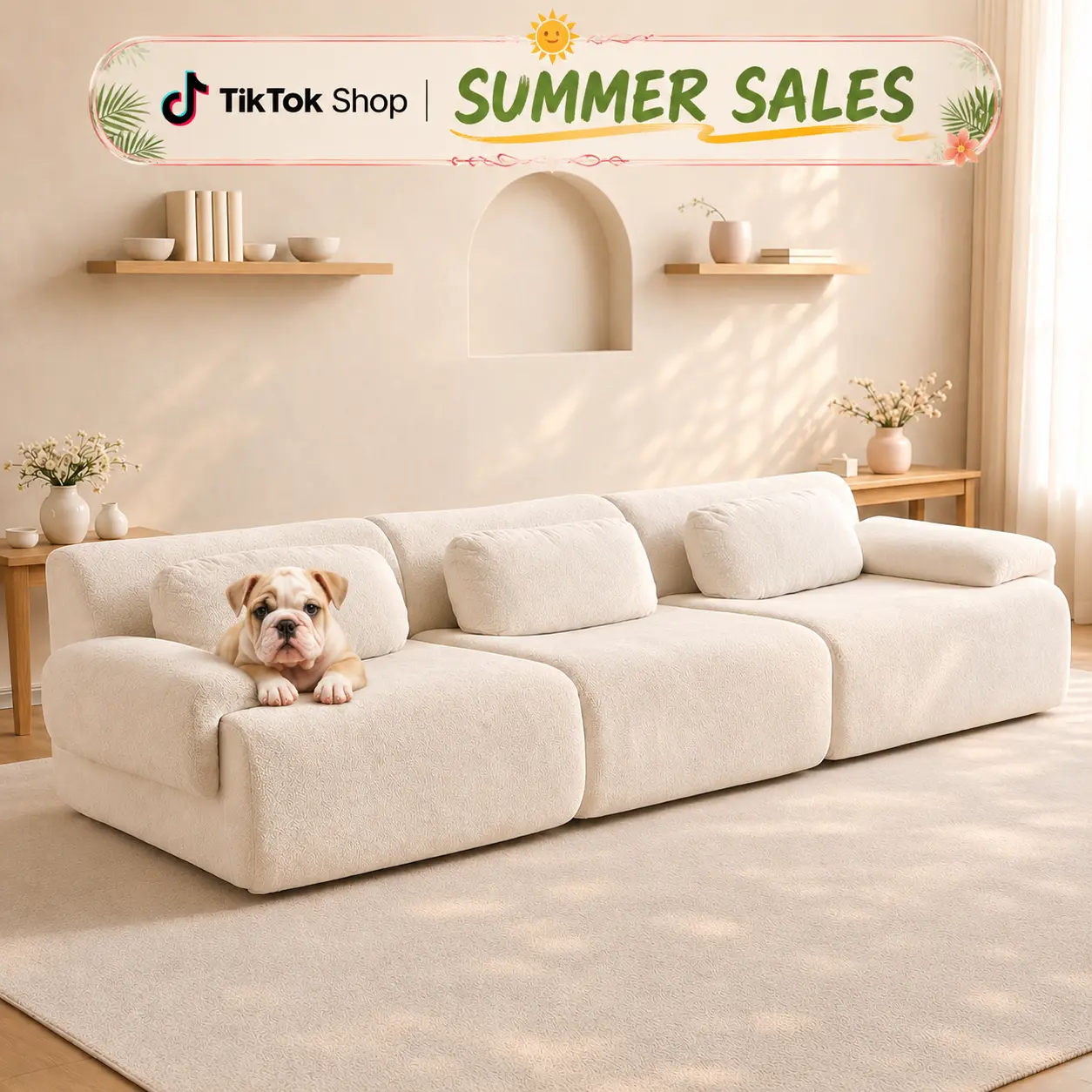 Oversized Modular Boneless L-Shape Sectional Sofa - Fixed Arms, Fleece Fabric, Comfy Deep Seat, Multiple Seater Options, No-Assembly Indoor Living Room Furniture for Apartments, Summerwins Father's Day Gift