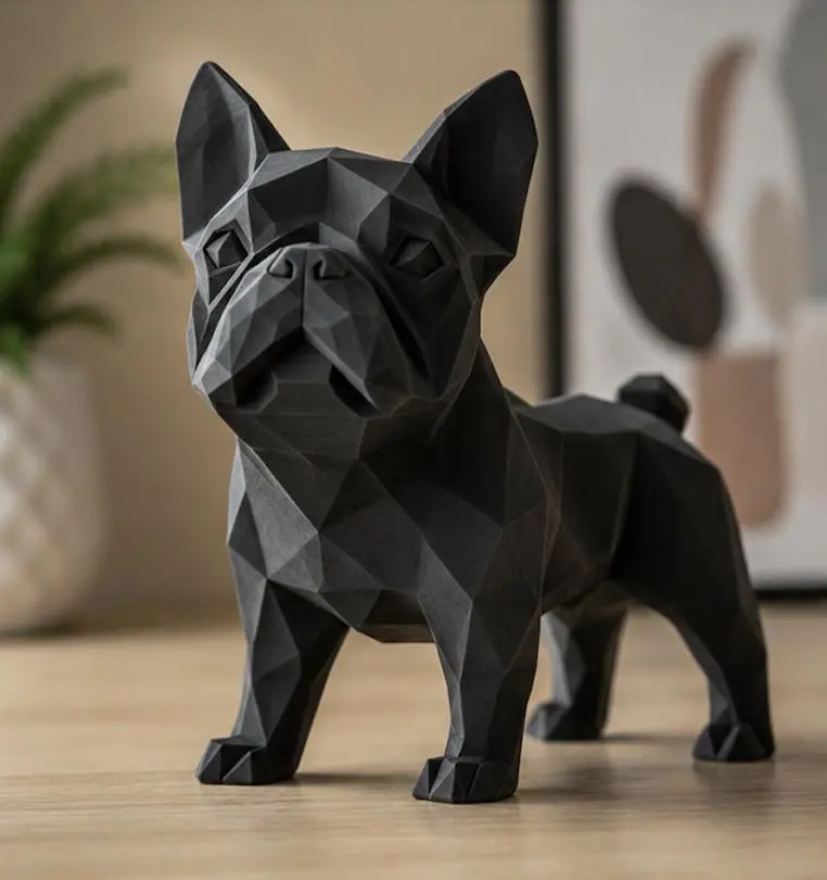Low Poly French Bulldog Sculpture, Minimalist Shelf Decor, Ideal Gift for Home Improvement Enthusiasts