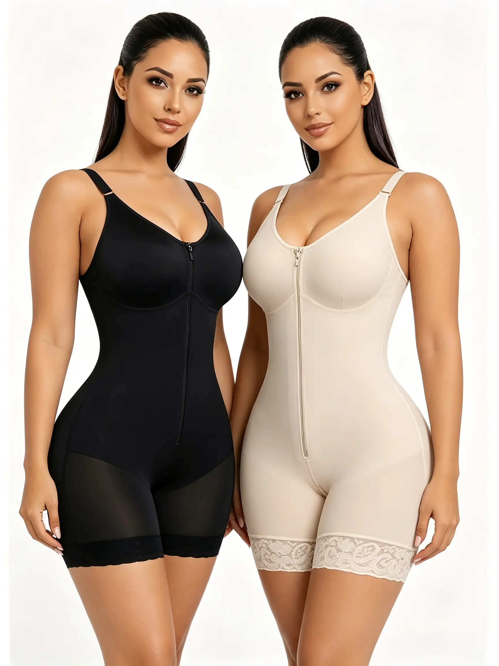 Women's Colombian Shapewear, Tummy Control Butt Lifter Bodysuit with Zipper Crotch, Detachable Shoulder Straps, Spring Statements Collection Women's Bodysuit, Compression Bodysuit for Women