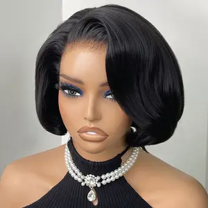 Blowout Bob Wig Wear Go Glueless Human Hair Lace Front Wig For Women Brazilain 7x5 Lace Wear Go Wig Pre-Bleached Tiny Knots Pre-Styled C Part Design
