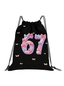 1 bow "6 7" meme print backpack, durable Oxford soft shell, portable and practical pocket, suitable for sports, fashion, fitness, yoga, travel