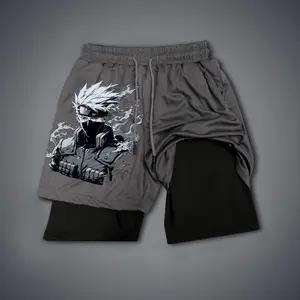 Anime Double-Layer Sports Shorts Graphic Shorts Black Shorts Camo Shorts Streetwear Shorts Men Outfits Men Short Shorts Vacation Outfits Shorts
