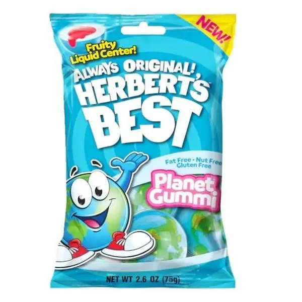 12 Pack – Herbert's Best Planet Gummi Candy Peg Bags, 2.6 oz Each Assorted Fruity Flavors, Soft & Chewy Gummy Candy, Fun Planet Shaped Treats