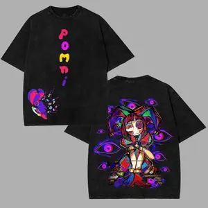Pomni v2 The Amazing Digital Circus Double Printed Lightweight Acid Washed Tee TV Show Graphic Top Shortsleeve Cotton Gift TShirt, Gift T-Shirt For Movie Lover tees good