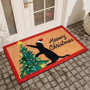 1 Pc Christmas Cat Diatomaceous Earth Anti Slip And Absorbent Door Mat Indoor And Outdoor Printed Door Mat Kitchen Dining Room Bathroom Bedroom Decor Holiday Home Decor Animal Printed Rug