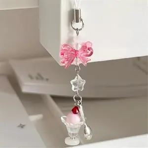 Phone Cute Bowknot Ice Cream Pendant Phone Chain Mobile Phone Charm Strap Lanyard Keychain For Iphone Accessory Women Jewelry