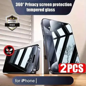 2-Pack 360° Privacy Tempered Glass Screen Protector for iPhone 17 16 15 14 13 12 11 PRO MAX,  iphone X XR XS Max，Anti-Spy, Clear, Smooth Touch, Easy Installation, Accessories