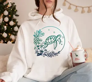 Save Turtles Hoodie, Respect Ocean Hoodie, Aesthetic Turtle Hoodie, Cute Gift— Unisex long-sleeved casual crew neck sweatshirt, suitable for all seasons, machine washable, slim fit