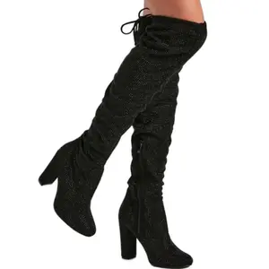 Fannie Boots WOMENS RHINESTONES Over-the-Knee Boots with Heel - Girl, Footwear