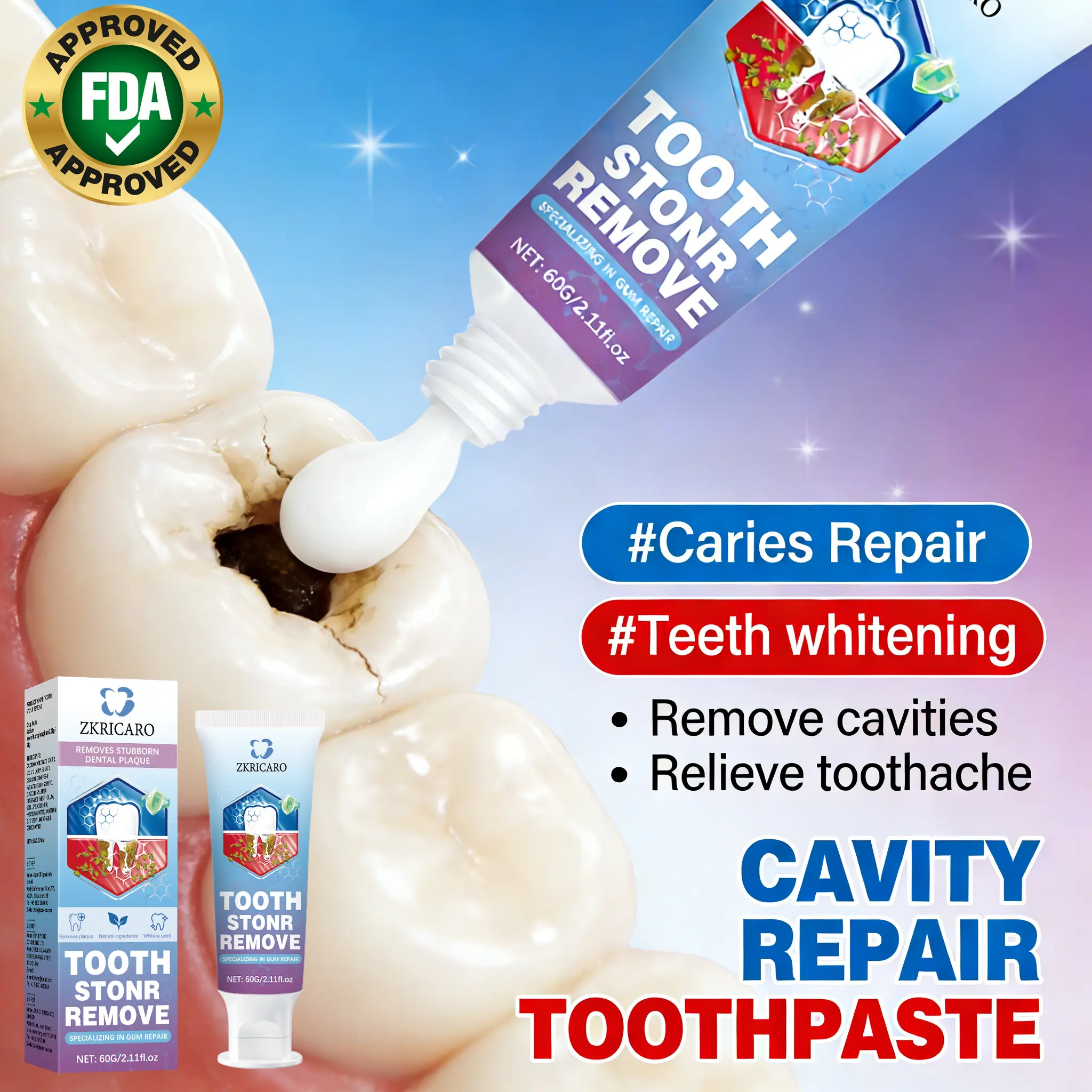 ZKRICARO Anti-Cavity Repair Toothpaste FDA Approved Cavity Repair Teeth ...