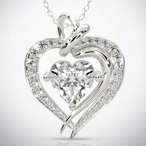 Heart Pendant Birthstone Necklace (April - Diamond)