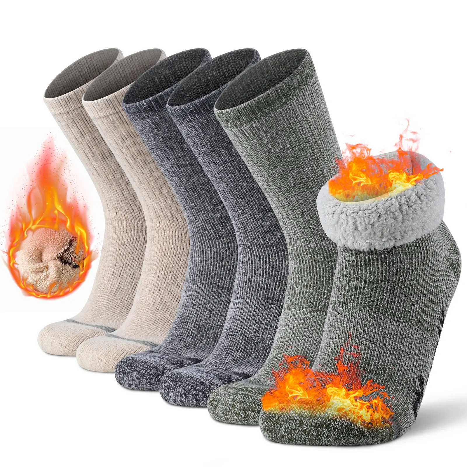 Thermal Hiking Socks Unisex Merino Wool 3-Pair Crew Style Warm Winter Boot Socks Enhanced Heating for Cold Weather Outdoor Activities