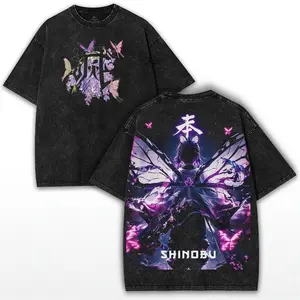 Shinobu Hashira – Vintage Washed  Tee featuring Butterfly Pillar Graphic & Heavy Cotton Streetwear Fit for Anime Fans