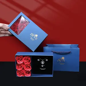 1 set of Valentine's Day rose gift box with handbag, rose soap flower gift box, pendant, ring, earrings, jewelry packaging and storage box, creative birthday gift, bridesmaid gift, New Year festival gift box, Valentine's Day gift box,