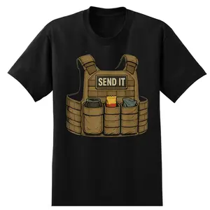 Send It Tactical Vest Funny Graphic T-Shirt Casual Cotton Crewneck ShortSleeve TShirt